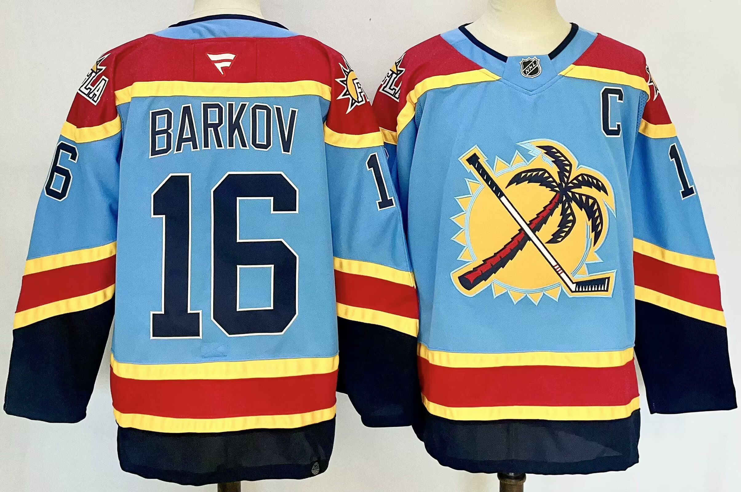 Men Florida Panthers #16 Barkov Light Blue Fanatics 2025 NHL Jersey style 1